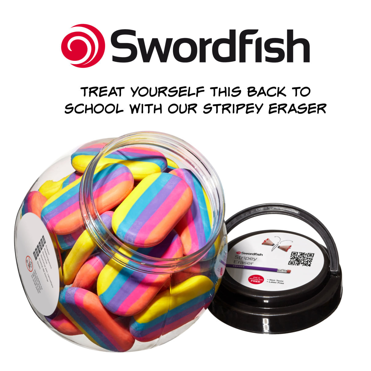 Swordfish Stripey Eraser - Tub of 24