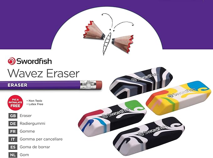 Swordfish Wavez Eraser - CDU of 36 - Colourful and bright stationery