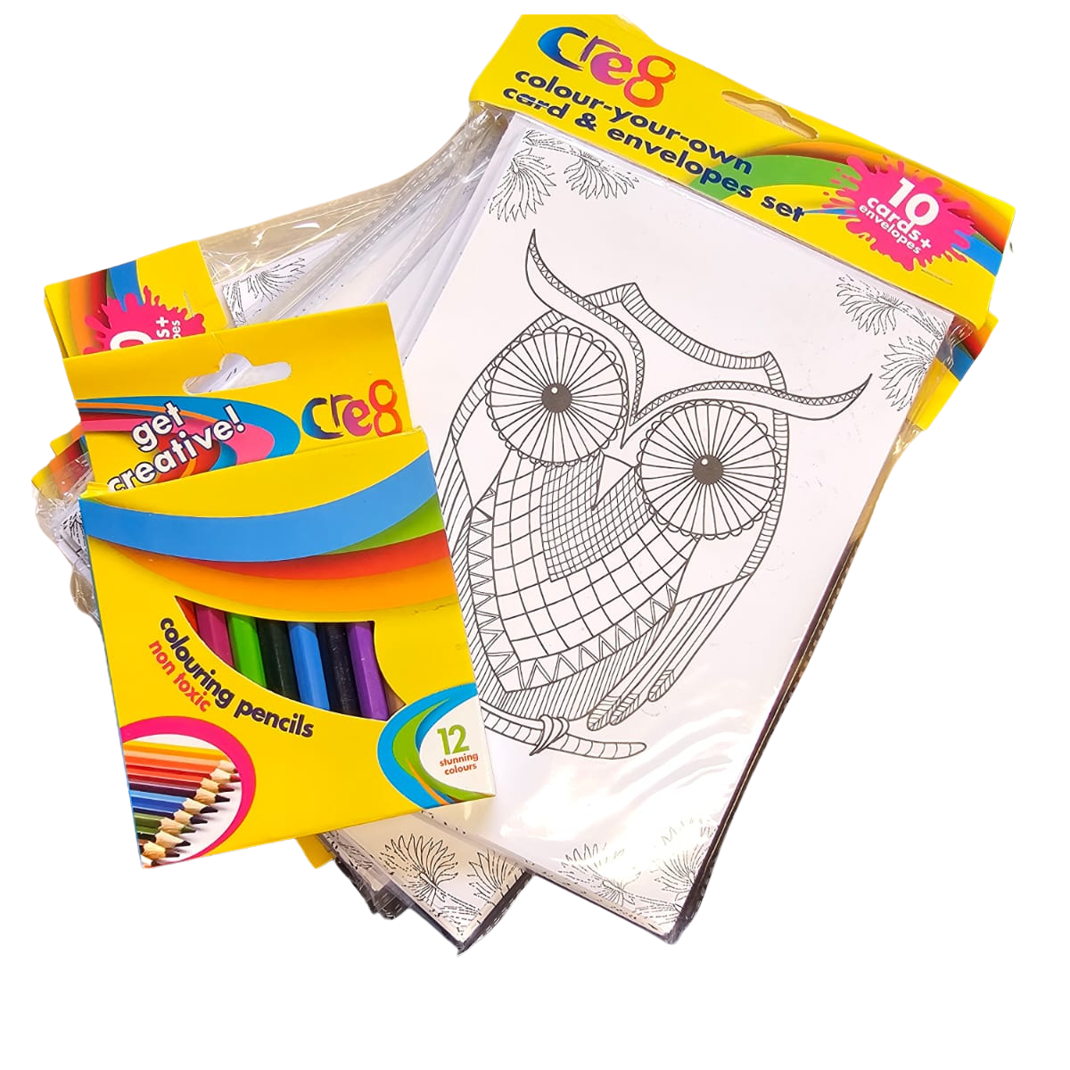 Colour your own Card and Envelopes set of 10 cards with envelopes plus 12 half size Colouring Pencils